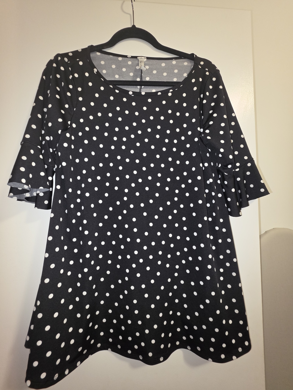 Black Polka Dot Ruffle Sleeve Blouse